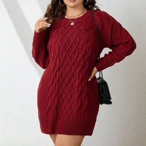 SHEIN Red Cable Knit Mini Dress
